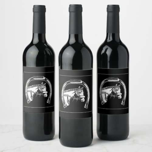 Horse and Horseshoe Scratch Art Wine Label