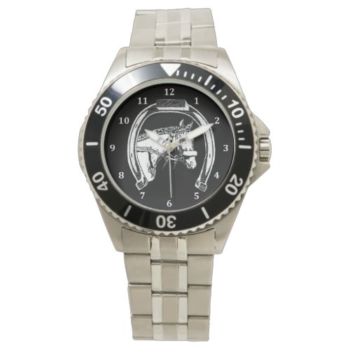Horse and Horseshoe Scratch Art Wrist Watch