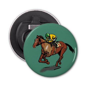 Horse And Jockey Horse Racing Dark Green Bottle Opener by MissMatching at Zazzle