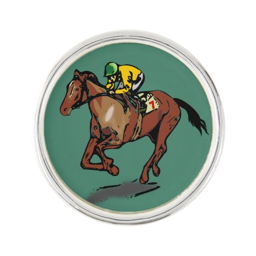 Horse and Jockey Horse Racing Dark Green Lapel Pin