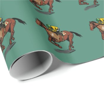 Horse And Jockey Pattern Dark Green Wrapping Paper by MissMatching at Zazzle