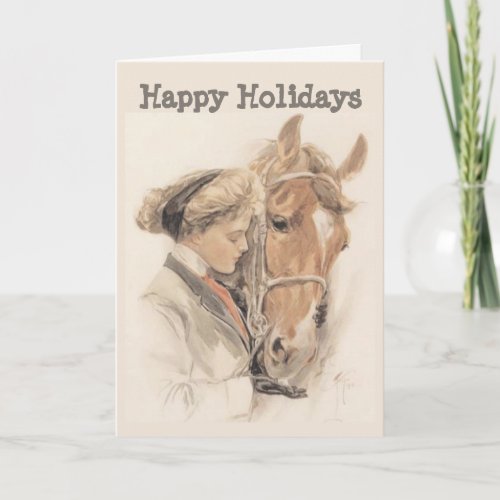Horse and Lady Vintage Christmas Card