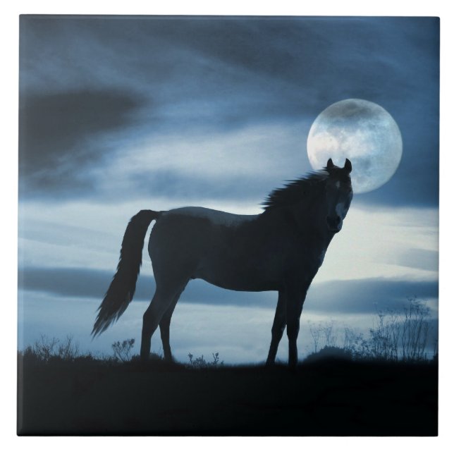 Horse and Moon Art Ceramic Tile (Front)