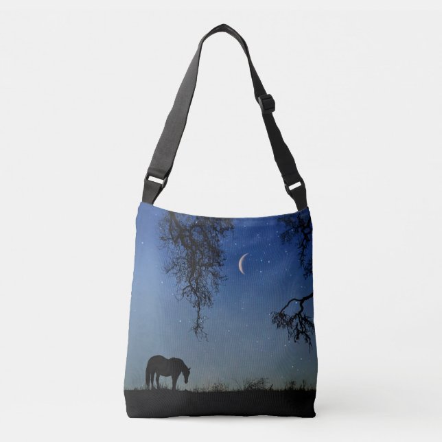 Horse and Moon Beautiful Fine Fantasy Art Crossbody Bag (Front)