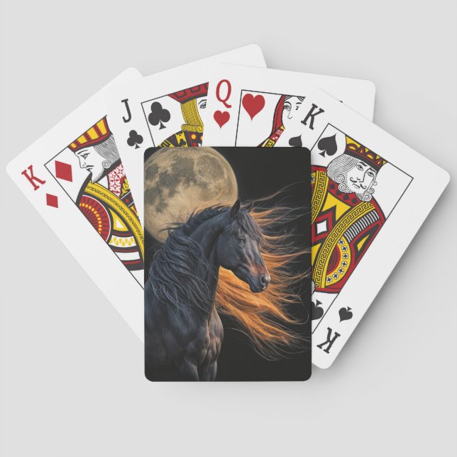 Horse and Moon Blowing Mane Poker Cards (Back)