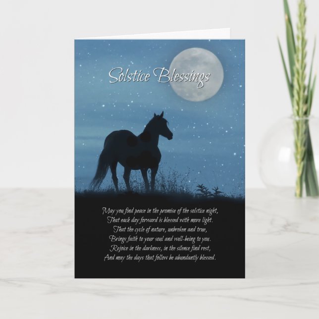 Horse and Moon Winter Solstice Blessing Poem Card (Front)