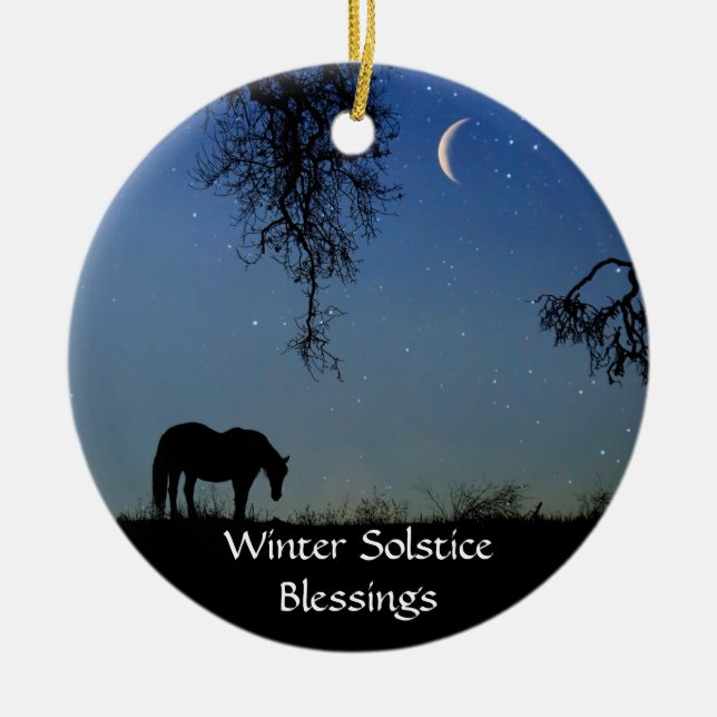 Horse and Moon Winter Solstice  Ceramic Ornament (Front)