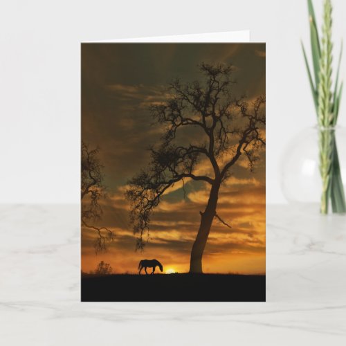 Horse and Oak Tree Blank Note Card