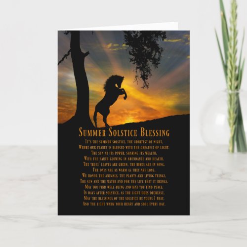 Horse and Oak Tree Summer Solstice Blessings Poem Card