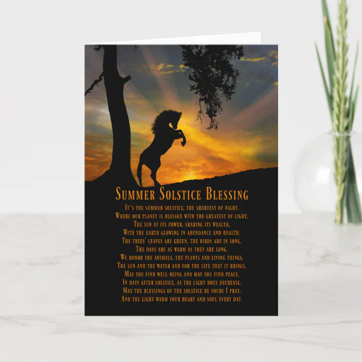 Horse and Oak Tree Summer Solstice Blessings Poem Card | Zazzle