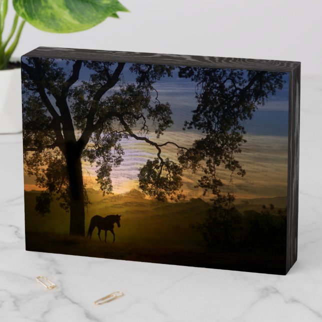 Horse and Oak Tree Wooden Box Sign (In Situ Horizontal)