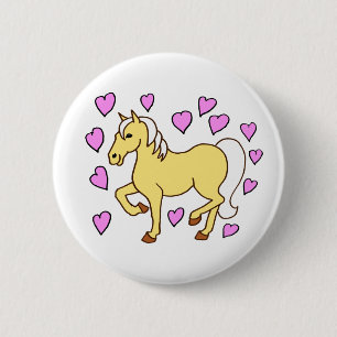 Horse and Pink Hearts Button