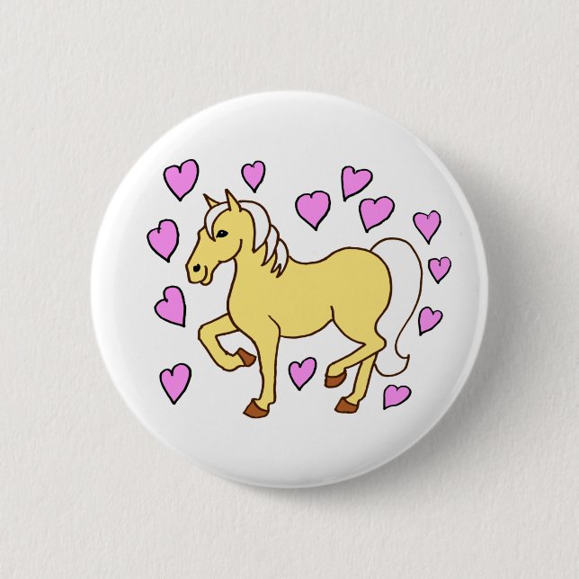 Horse and Pink Hearts Button (Front)
