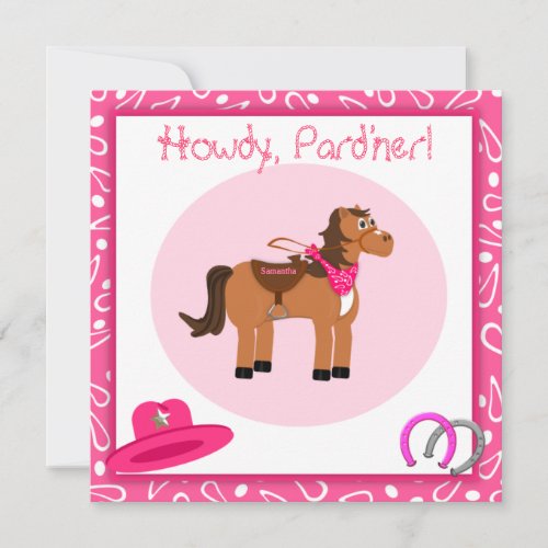Horse and Pink Paisley Cowgirl Birthday Party Personalized Announcements