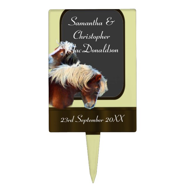 Horse and pony equestrian themed  wedding cake topper (Front)