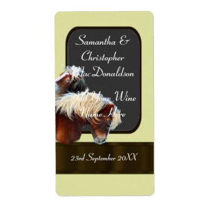 horse and pony themed wedding wine bottle label