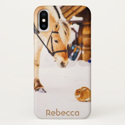 Horse and rabbit in snow iPhone x case