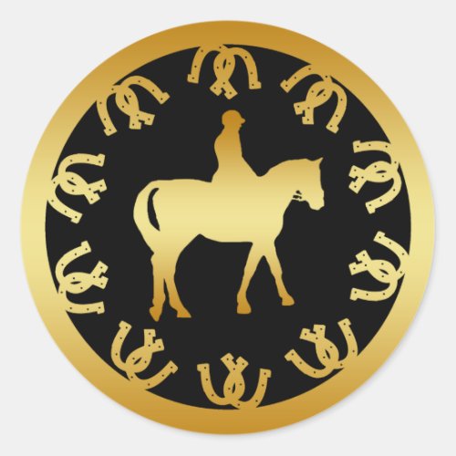 HORSE AND RIDER _ GOLD CLASSIC ROUND STICKER