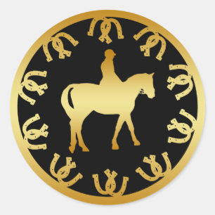 HORSE AND RIDER - GOLD CLASSIC ROUND STICKER