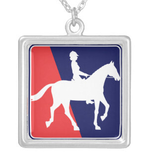Horse and Rider in Red White and Blue Silver Plated Necklace