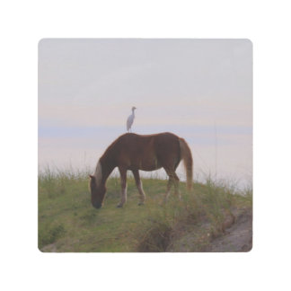 Horse and rider in the dunes metal print