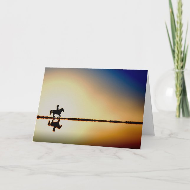 Horse and Rider on Beach Silhouette Greeting Card (Front)