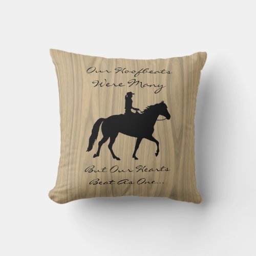 Horse and Rider On Rustic Wood Throw Pillow