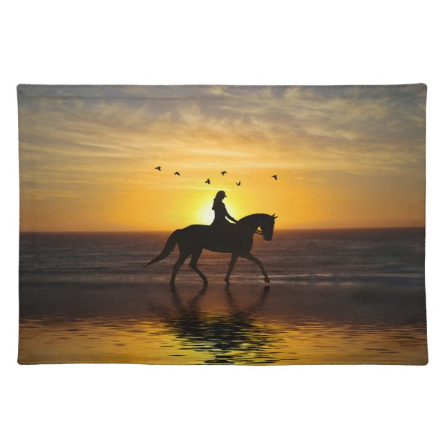 Horse and Rider on the Beach Dressage Cloth Placemat (Front)