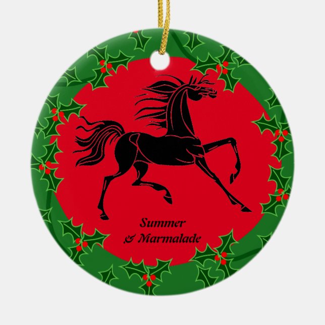 Horse and Rider Personalized Xmas Ceramic Ornament (Front)