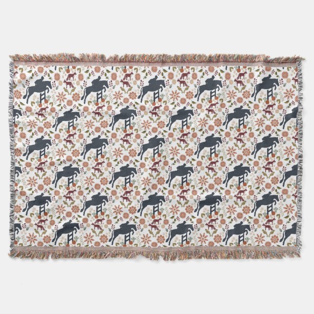 Horse and Rider Throw Blanket Equestrian Folk Art  (Front)