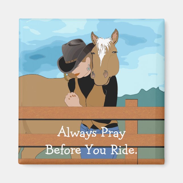 Horse and Rider Vector Art Prayer Magnet (Front)