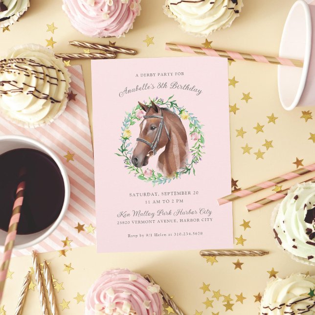 Horse and Rose Wreath Watercolor Birthday Party Invitation (Creator Uploaded)