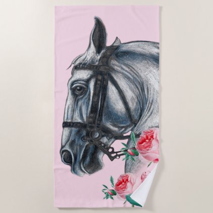 Horse And Roses Beach Towel