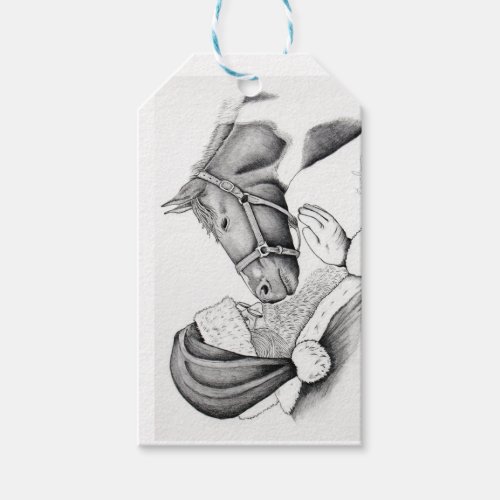 Horse and Santa Claus for Christmas Gift Tags