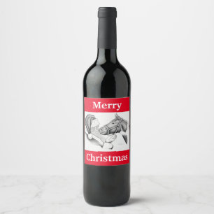 Horse and Santa Claus for Christmas Wine Label