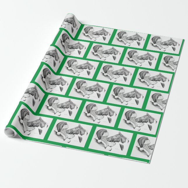 Horse and Santa Claus for Christmas Wrapping Paper (Unrolled)