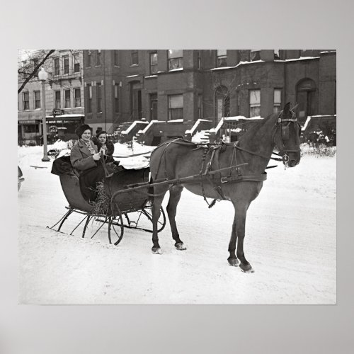 Horse and Sleigh 1935 Vintage Photo Poster