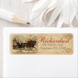 Horse and Sleigh Antique Victorian Christmas Old Label