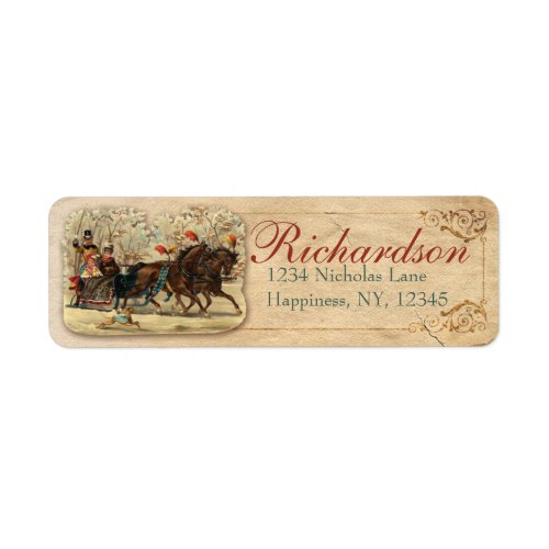 Horse and Sleigh Antique Victorian Christmas Old Label
