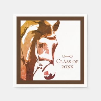 Horse and Snaffle Bit in Brown Graduation Class of Napkin
