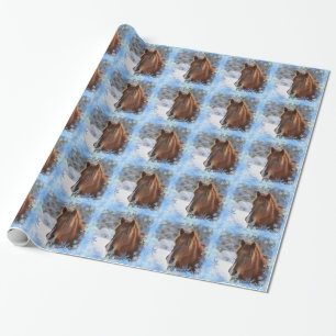 Horse and snowflakes wrapping paper