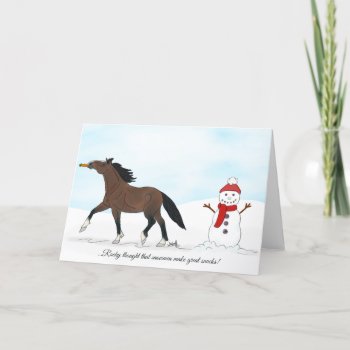Horse And Snowman Festive Holiday Card by JacquiMarie_Designs at Zazzle