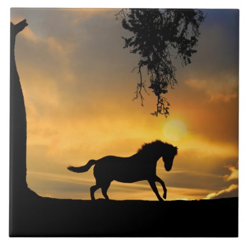Horse and Southwestern Sunset Beautiful Ceramic Tile