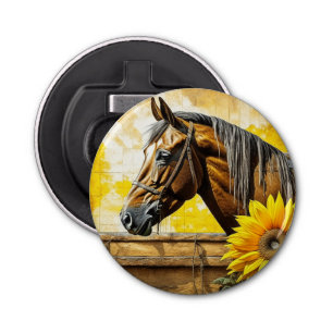 Horse and Sunflower Beautiful AI Art Bottle Opener