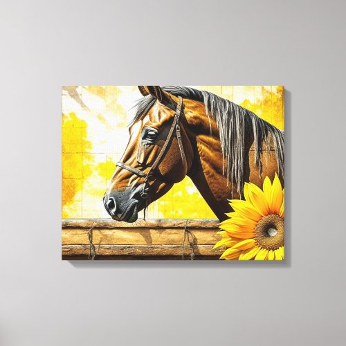 Horse and Sunflower Beautiful AI Art  Canvas Print