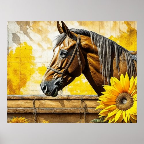 Horse and Sunflower Beautiful AI Art  Poster