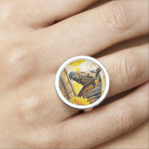 Horse and Sunflower Beautiful AI Art Ring