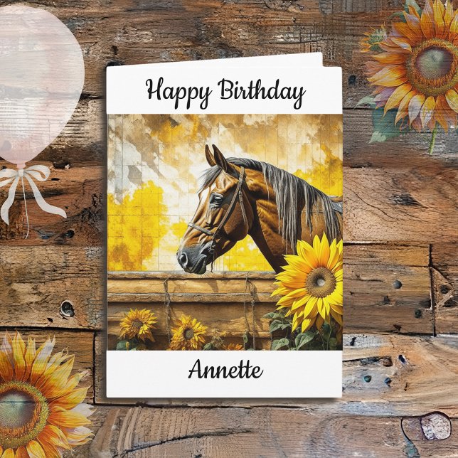 Horse and Sunflower Personalized Birthday Card (Creator Uploaded)