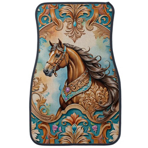 Horse and Tack Old Wild West Pattern Car Floor Mat