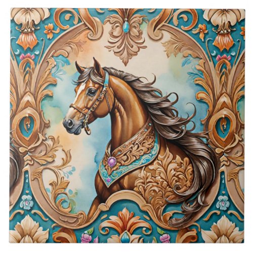 Horse and Tack Old Wild West Pattern Ceramic Tile